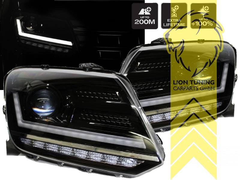 dynamischer LED Blinker, LED, schwarz, nur passend für Fahrzeuge mit original Halogen Scheinwerfern, LED Abblendlicht / LED Fernlicht, elektrisch verstellbar - Stellmotor integriert, Eintragungsfrei / mit E-Prüfzeichen, Eintragungsfrei / mit R87 Zulassung als Tagfahrlicht