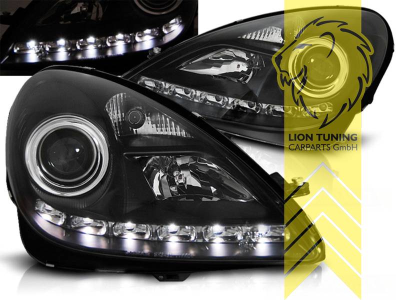 Liontuning - Tuningartikel für Ihr Auto  Lion Tuning Carparts GmbH LED  Tagfahrlicht Optik Scheinwerfer für Mercedes Benz SLK R171 schwarz XENON