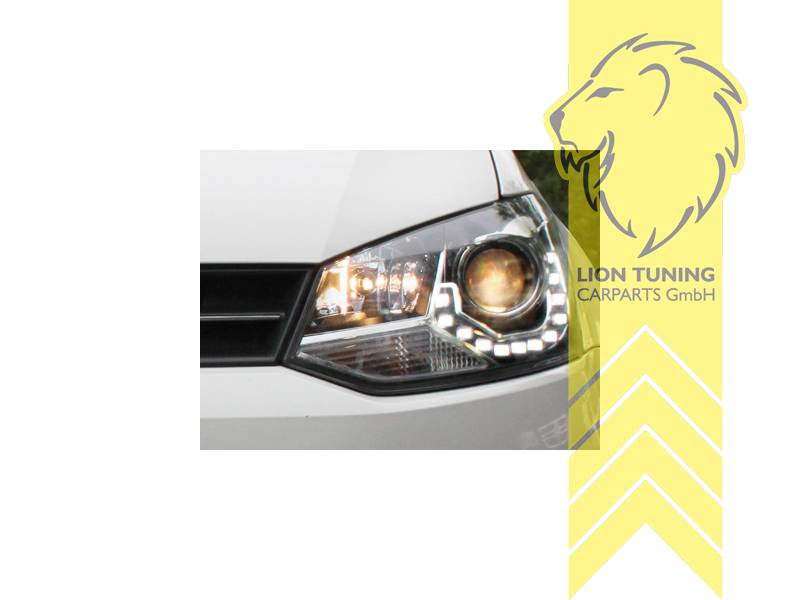 Liontuning - Tuningartikel für Ihr Auto  Lion Tuning Carparts GmbH TFL  Optik Scheinwerfer VW Polo 6R LED Tagfahrlicht schwarz