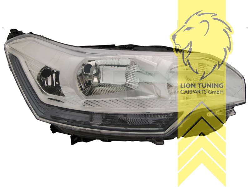 Halogen, für Fahrzeuge mit Kurvenlicht, mit Tagfahrlicht, Abblendlicht H7 / Fernlicht H7 / Kurvenlicht H1 / TFL PH24W, elektrisch verstellbar - Stellmotor integriert, inkl. Verschlusskappe und Lampenträger, ohne Leuchtmittel, Eintragungsfrei / mit E-Prüfzeichen