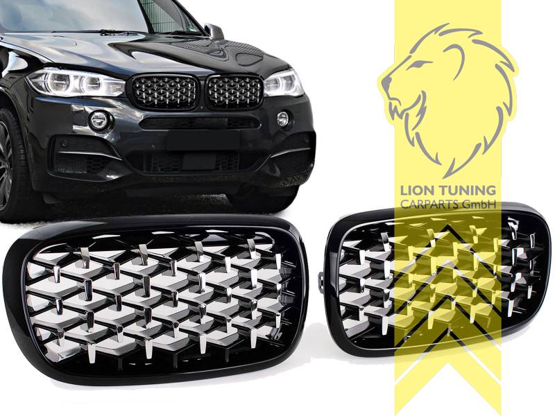 Liontuning - Tuningartikel für Ihr Auto  Lion Tuning Carparts GmbH Grill  Sportgrill Kühlergrill für BMW X5 F15 X6 F16 schwarz glänzend