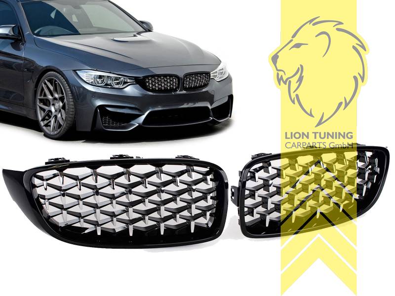 Liontuning - Tuningartikel für Ihr Auto  Lion Tuning Carparts GmbH  Sportgrill Kühlergrill BMW 4er F32 Coupe F33 Cabrio F36 schwarz glänzend