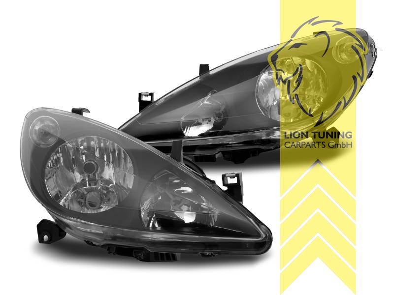 Halogen, schwarz, mit integriertem Nebelscheinwerfer, Abblendlicht und Fernlicht H4, Blinkerbirnen BAU15S, elektrisch verstellbar - Stellmotor wird vom Original übernommen, Eintragungsfrei / mit E-Prüfzeichen