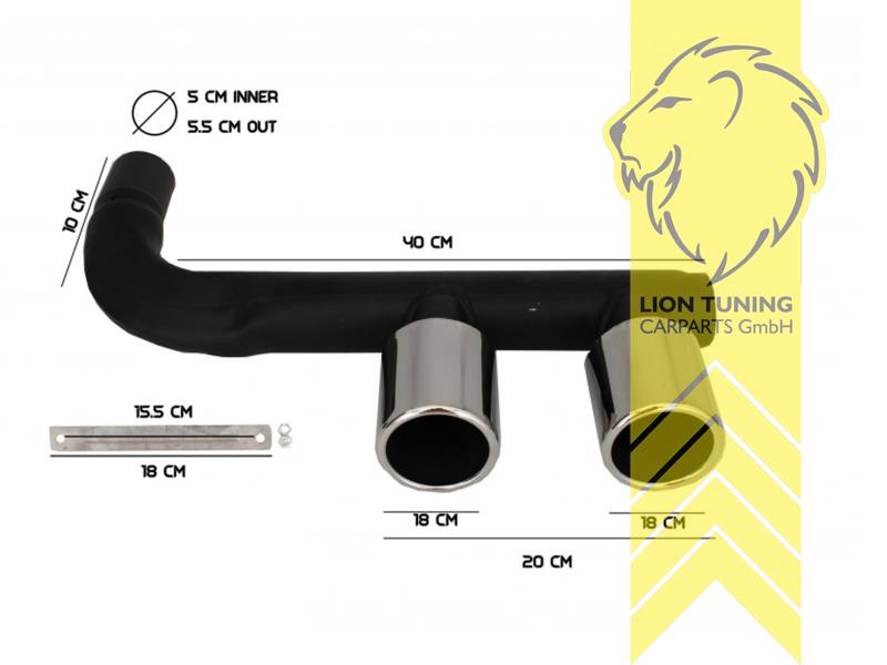 Liontuning - Tuningartikel für Ihr Auto  Lion Tuning Carparts GmbH  Edelstahl Endrohre Auspuff Blende 2 Rohr Kit für VW Polo 6R 6C für Sport  Optik