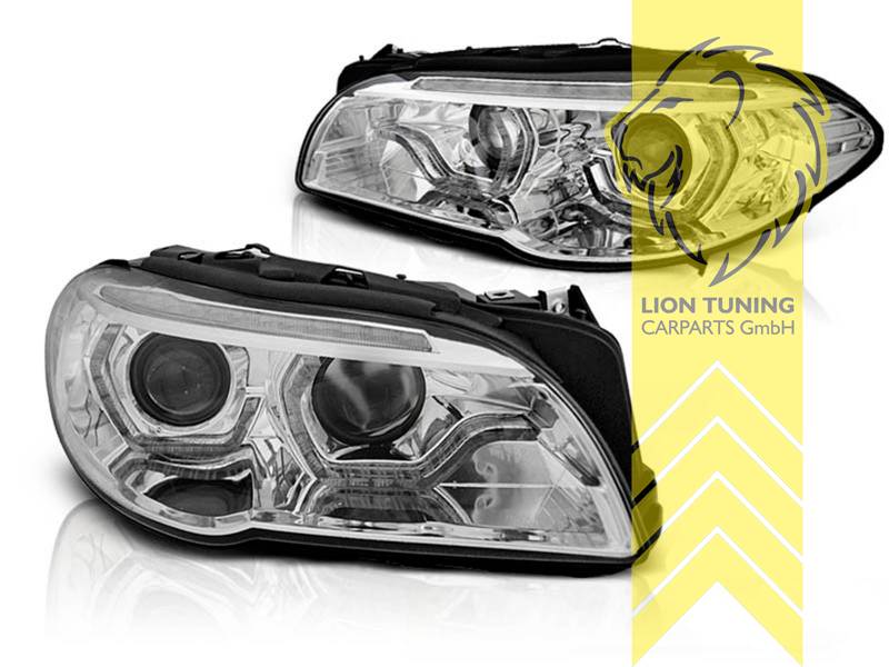 Liontuning - Tuningartikel für Ihr Auto  Lion Tuning Carparts GmbH  Scheinwerfer echtes TFL BMW F10 F11 LED Tagfahrlicht chrom Bi-XENON  dynamisch