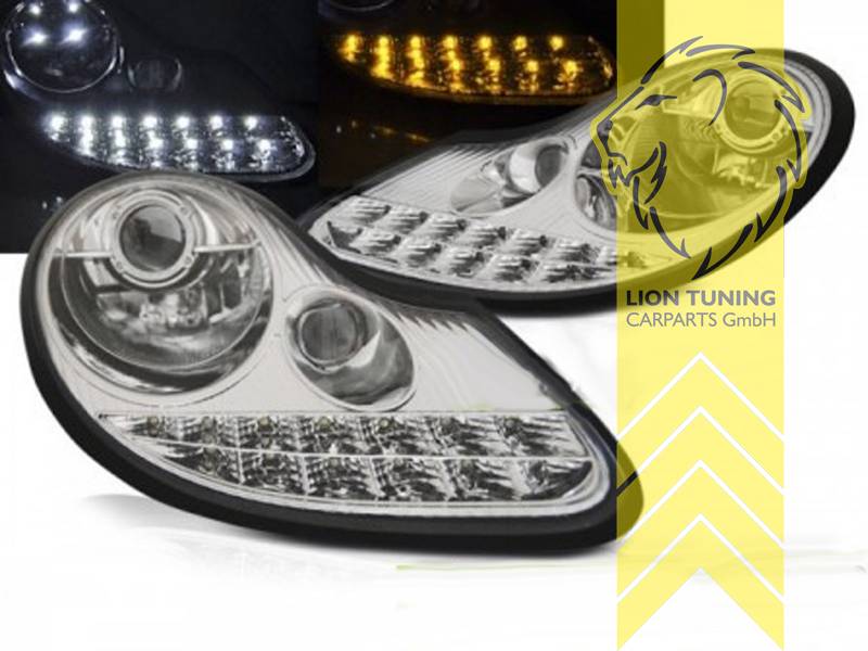Liontuning - Tuningartikel für Ihr Auto  Lion Tuning Carparts GmbH LED  Tagfahrlicht Optik Scheinwerfer für Porsche Boxster chrom inkl. LED  Nebelschienwerfer