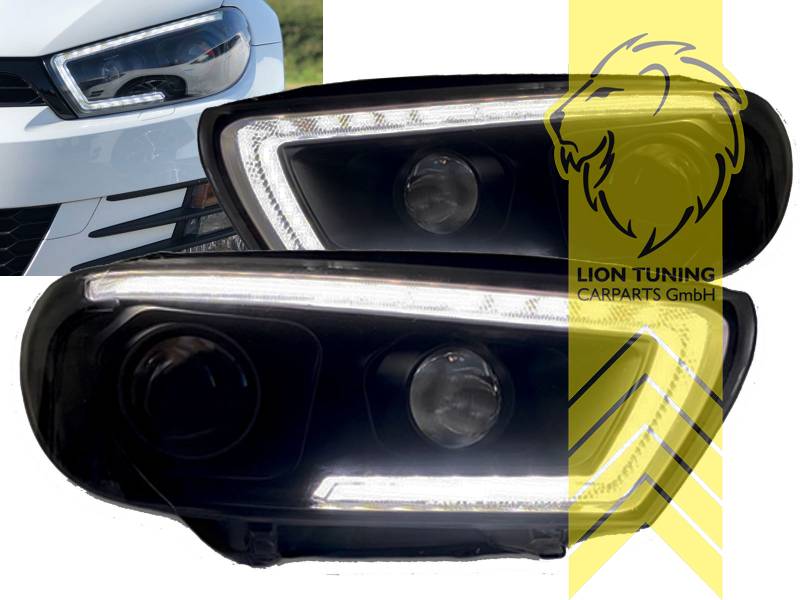 Liontuning - Tuningartikel für Ihr Auto  Lion Tuning Carparts GmbH  Scheinwerfer echtes TFL VW Scirocco 3 LED Tagfahrlicht schwarz