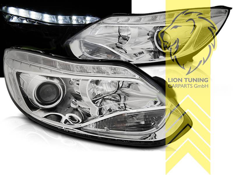Liontuning - Tuningartikel für Ihr Auto  Lion Tuning Carparts GmbH TFL  Optik Scheinwerfer Ford Focus 3 LED Tagfahrlicht chrom