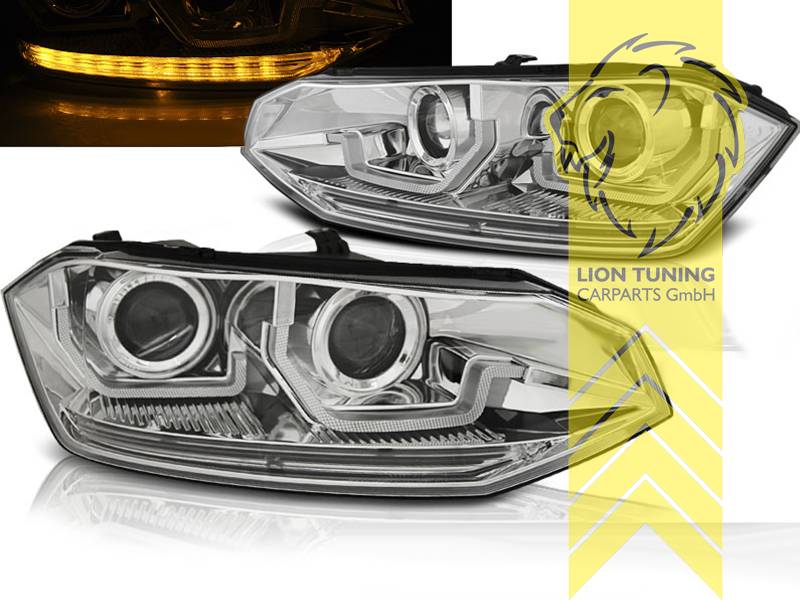 dynamischer LED Blinker, chrom, nur passend für Fahrzeuge ohne LEDs im Originalscheinwerfer, Abblendlicht H7 / Fernlicht H7, elektrisch verstellbar - Stellmotor integriert, Eintragungsfrei / mit E-Prüfzeichen