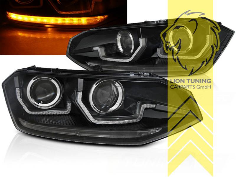 dynamischer LED Blinker, schwarz, nur passend für Fahrzeuge ohne LEDs im Originalscheinwerfer, Abblendlicht H7 / Fernlicht H7, elektrisch verstellbar - Stellmotor integriert, Eintragungsfrei / mit E-Prüfzeichen