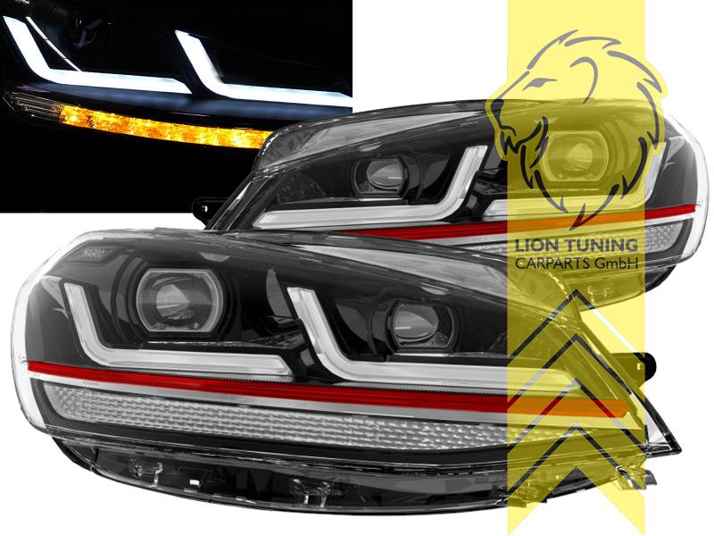 dynamischer LED Blinker, schwarz, nur passend für Fahrzeuge mit original Halogen Scheinwerfern, LED Abblendlicht / LED Fernlicht, Eintragungsfrei / mit R87 Zulassung als Tagfahrlicht, Eintragungsfrei / mit E-Prüfzeichen