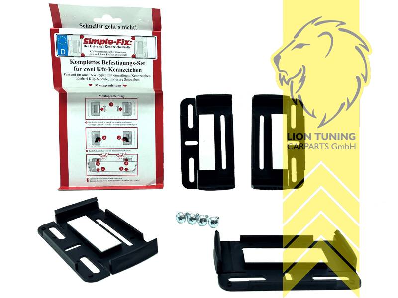 Tuningartikel für Ihr Auto  Lion Tuning Carparts GmbH Simple Fix Universal  Clip Kennzeichen Nummernschild Klemm Halter Rahmenlos schwarz - Liontuning