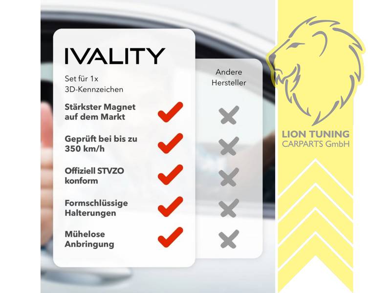 IVALITY® Magnet Kennzeichenhalter Rahmenlos für 2 Kennzeichen