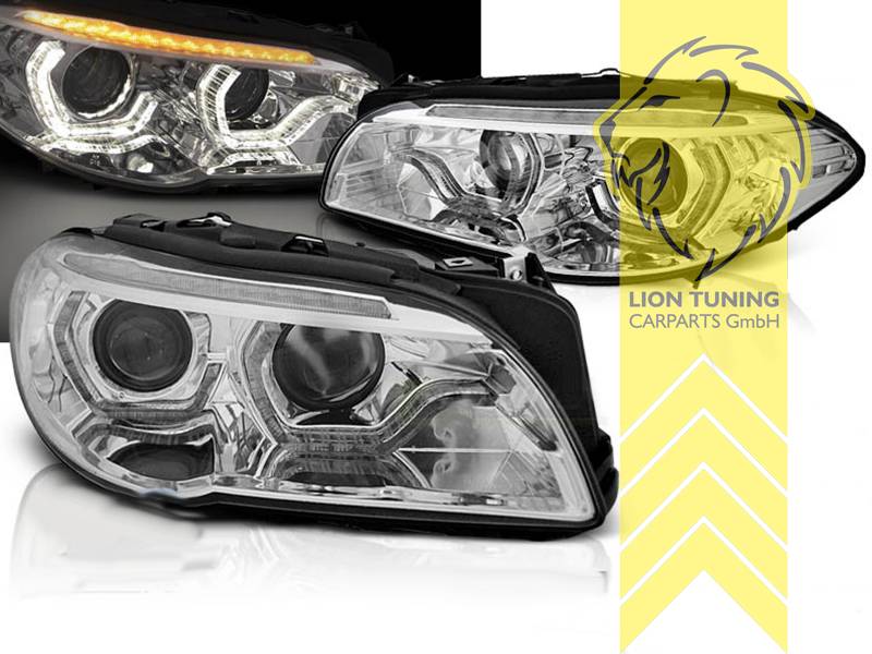Liontuning - Tuningartikel für Ihr Auto  Lion Tuning Carparts GmbH Angel  Eyes Scheinwerfer BMW E90 Limousine Touring chrom XENON LED Blinker