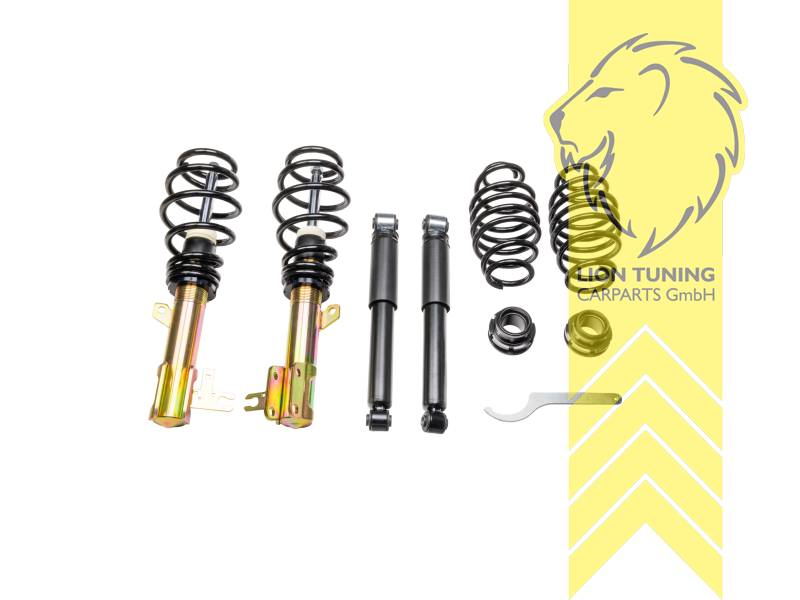 fest, Schwarz, Bei Einbau mit serienmäßigen Rad-/Reifenkombinationen sind evtl. Spurverbreiterungen erforderlich., Bei Fahrzeugen die mit elektronischer Dämpferregelung DCC ausgerüstet sind ist diese stillzulegen., Stahl verzinkt, Eintragungspflichtig / Teilegutachten liegt bei