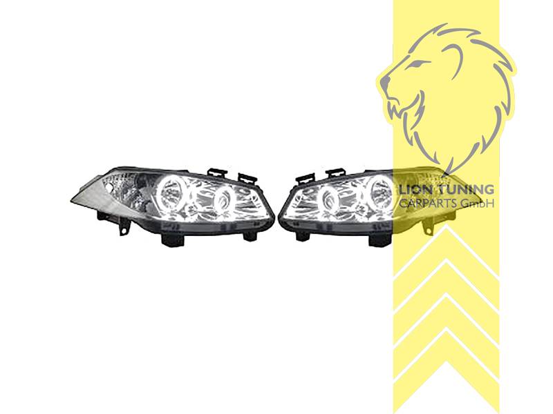 Halogen, chrom, weiß CCFL, BAU15S, Abblendlicht H1 / Fernlicht H1, elektrisch verstellbar - Stellmotor wird vom Original übernommen, Nicht für Fahrzeuge mit PDC vorne geeignet, Eintragungsfrei / mit E-Prüfzeichen