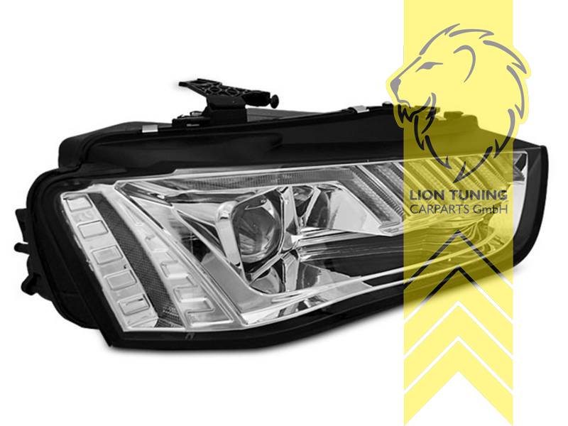 Liontuning - Tuningartikel für Ihr Auto  Lion Tuning Carparts GmbH  Scheinwerfer echtes LED Tagfahrlicht für Audi A4 B8 8K Limo Avant Facelift  chrom