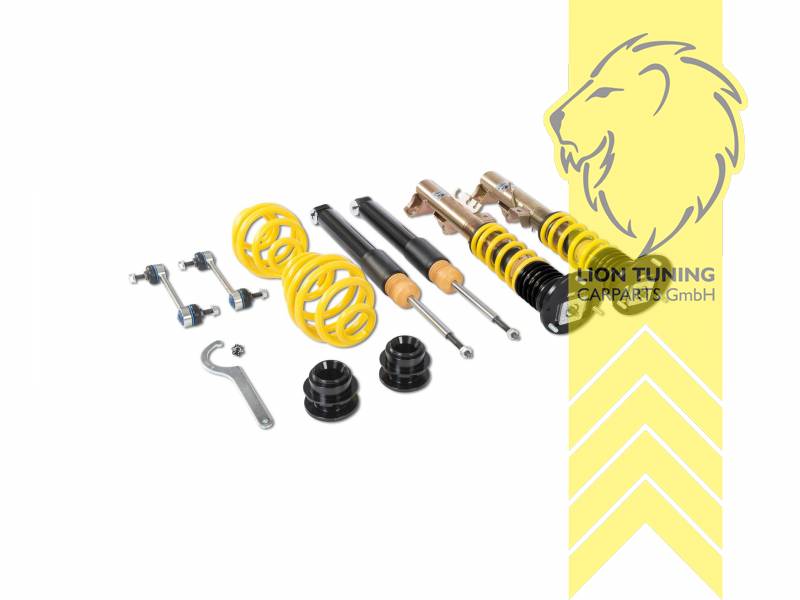 ST XTA ( Härteverstellbar mit Stützlager ), gelb, Bei Einbau mit serienmäßigen Rad-/Reifenkombinationen sind evtl. Spurverbreiterungen erforderlich., Bei der Verwendung von Domstreben werden ggf. längere Gewindebolzen für die Stützlager benötigt (bitte separat bestellen). Für die Passgenauigkeit der längeren Gewindebolzen wird seitens KW keine Gewährleistung übernommen., Stahl verzinkt, Eintragungspflichtig / Teilegutachten liegt bei