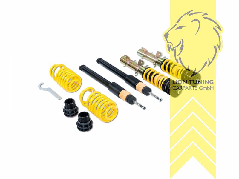 ST X (Mit fester Kennung), gelb, Bei Einbau mit serienmäßigen Rad-/Reifenkombinationen sind evtl. Spurverbreiterungen erforderlich., Bei Fahrzeugen ab einem Antriebswellenaußen Ø von 50mm muss zur Verbesserung der Freigängigkeit der Antriebswellen, der Koppelstangensatz Art.- Nr. 68550008 verwendet werden., Bei maximal geprüfter Tieferlegung, muss zur Freigängigkeit der rechten Antriebswelle, der Stabilisator umgerüstet werden. Stabiumrüstsatz für Fahrzeuge ohne Xenon- Hauptscheinwerfer, Art.- Nr. 68550000. Stabiumrüstsatz für Fahrzeuge mit Xenon- Hauptscheinwerfer, Art.- Nr. 68550005., Stahl verzinkt, Eintragungspflichtig / Teilegutachten liegt bei