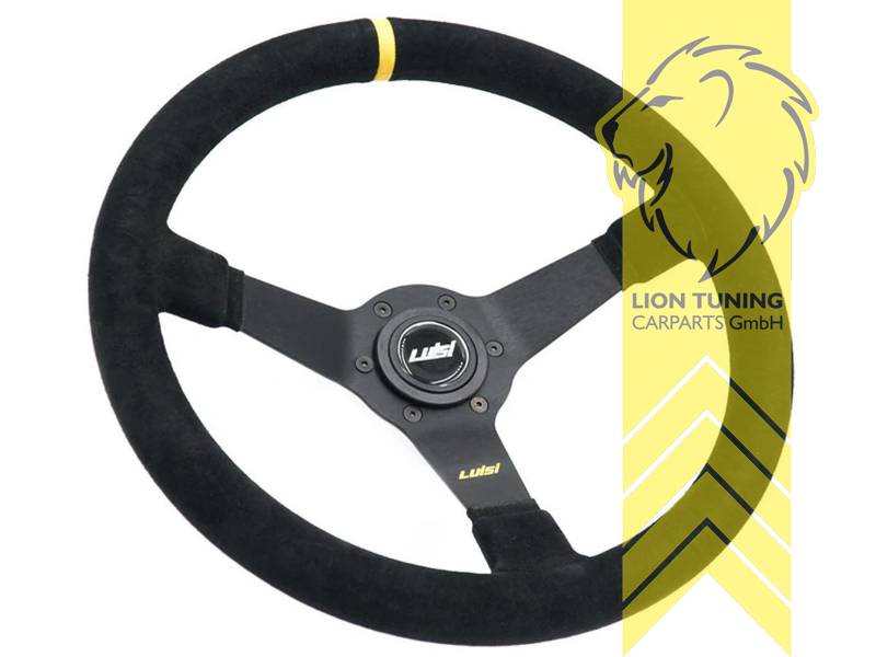 Montage im PKW nur in Kombination mit Luisi Nabe möglich, 350 mm, schwarz, 34mm, 6x74mm, Wildleder, gelb, 75mm, Eintragungspflichtig / mit TÜV Prüfbericht