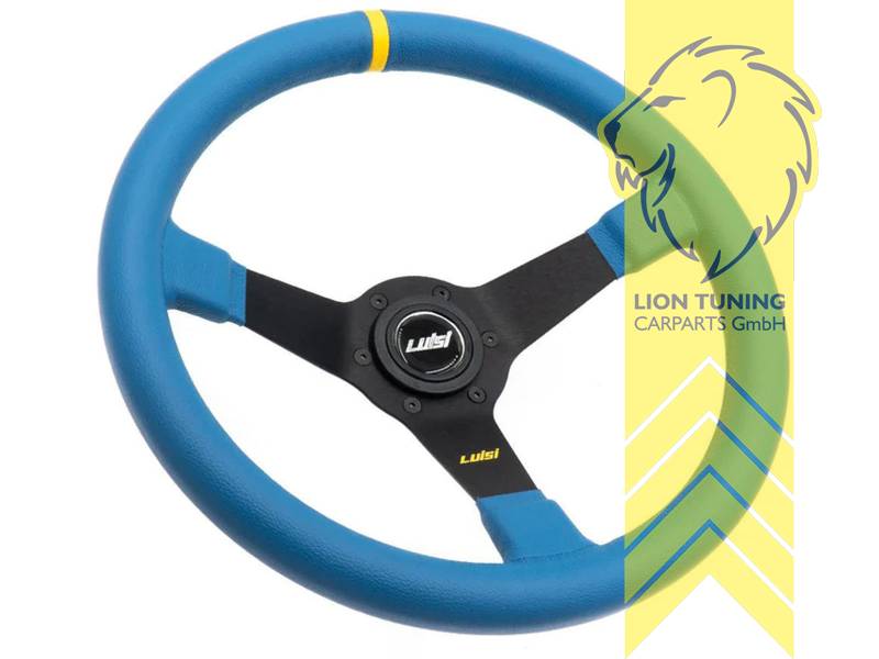 Montage im PKW nur in Kombination mit Luisi Nabe möglich, 350 mm, blau, 34mm, 6x74mm, Leder, gelb, 75mm, Eintragungspflichtig / mit TÜV Prüfbericht