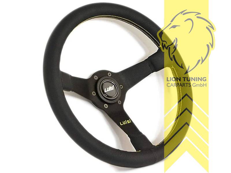 Montage im PKW nur in Kombination mit Luisi Nabe möglich, 350 mm, schwarz, 34mm, 6x74mm, Leder, 75mm, Eintragungspflichtig / mit TÜV Prüfbericht