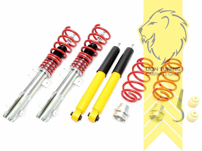 fest, rot, Auf den VA Gewindefederbein befinden sich zusätzlich zwei Hülsen, diese werden bei Modellen ab BJ 2011 benötigt, Modelljahre davor benötigen diese Hülsen nicht. Dem Gewindeverstellklotz liegen zwei Anschlagpuffer bei , diese werden wenige Zentimeter neben dem Verstellklotz / der Federeinheit auf dem Achskörper montiert., Bei Einbau mit serienmäßigen Rad-/Reifenkombinationen sind evtl. Spurverbreiterungen erforderlich., Stahl verzinkt, Eintragungspflichtig / Teilegutachten liegt bei