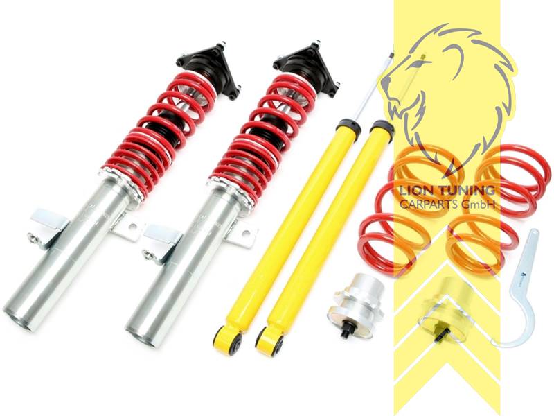 fest, rot, Bei Einbau mit serienmäßigen Rad-/Reifenkombinationen sind evtl. Spurverbreiterungen erforderlich., inkl. Domlager, Nicht für Allradfahrzeuge (4WD, 4x4, 4Matic, 4Motion usw.), Stahl verzinkt, Eintragungspflichtig / Teilegutachten liegt bei