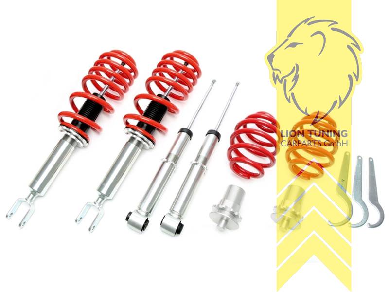 ohne Härteverstellung (feste Dämpferkennung), fest, rot, Bei Einbau mit serienmäßigen Rad-/Reifenkombinationen sind evtl. Spurverbreiterungen erforderlich., Stahl verzinkt, Eintragungspflichtig / Teilegutachten liegt bei