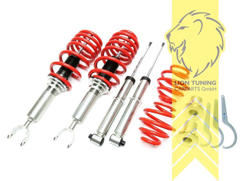 ohne Härteverstellung (feste Dämpferkennung), fest, rot, Bei Einbau mit serienmäßigen Rad-/Reifenkombinationen sind evtl. Spurverbreiterungen erforderlich., Nicht für Allradfahrzeuge (4WD, 4x4, 4Matic, 4Motion usw.), Stahl verzinkt, Eintragungspflichtig / Teilegutachten liegt bei