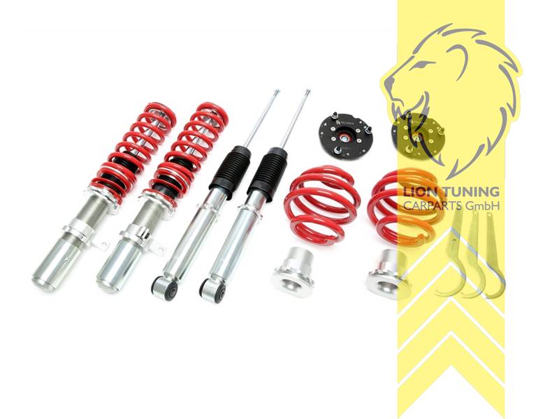 ohne Härteverstellung (feste Dämpferkennung), fest, rot, Bei Einbau mit serienmäßigen Rad-/Reifenkombinationen sind evtl. Spurverbreiterungen erforderlich., Nicht für Allradfahrzeuge (4WD, 4x4, 4Matic, 4Motion usw.), Stahl verzinkt, Eintragungspflichtig / Teilegutachten liegt bei