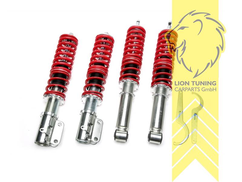 ohne Härteverstellung (feste Dämpferkennung), fest, Zugstufe einstellbar, rot, Bei Einbau mit serienmäßigen Rad-/Reifenkombinationen sind evtl. Spurverbreiterungen erforderlich., Nicht für Allradfahrzeuge (4WD, 4x4, 4Matic, 4Motion usw.), Stahl verzinkt, Eintragungspflichtig / Teilegutachten liegt bei