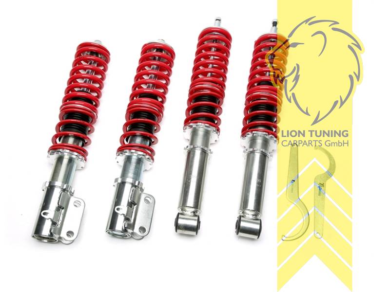 ohne Härteverstellung (feste Dämpferkennung), fest, Zugstufe einstellbar, rot, Bei Einbau mit serienmäßigen Rad-/Reifenkombinationen sind evtl. Spurverbreiterungen erforderlich., Nicht für Allradfahrzeuge (4WD, 4x4, 4Matic, 4Motion usw.), Stahl verzinkt, Eintragungspflichtig / Teilegutachten liegt bei
