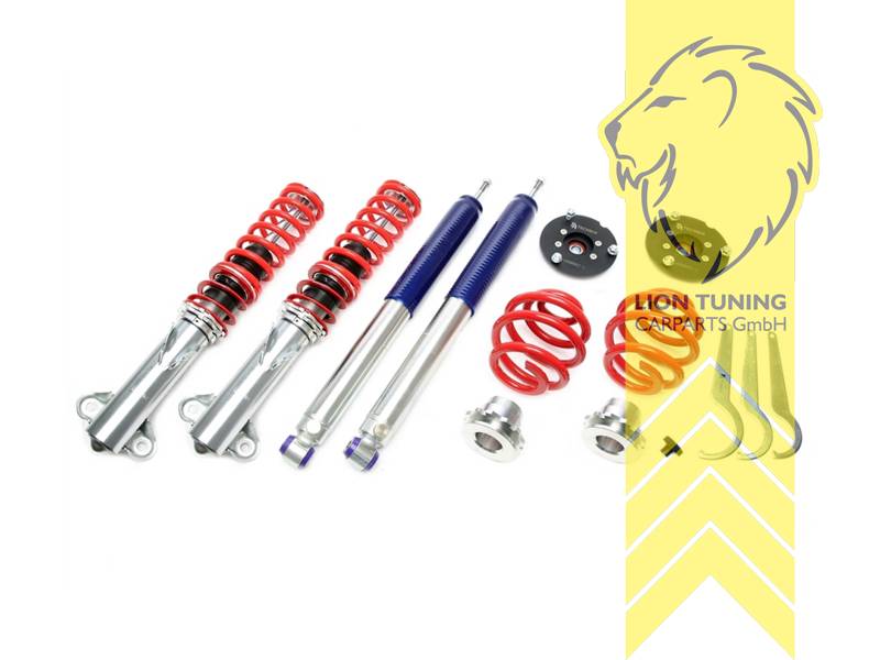 mit Härteverstellung (Druck und Zugstufe gleichzeitig), Zugstufe einstellbar, rot, Bei Einbau mit serienmäßigen Rad-/Reifenkombinationen sind evtl. Spurverbreiterungen erforderlich., Stahl verzinkt, Eintragungspflichtig / Teilegutachten liegt bei