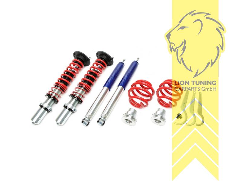 mit Härteverstellung (Druck und Zugstufe gleichzeitig), rot, Bei Einbau mit serienmäßigen Rad-/Reifenkombinationen sind evtl. Spurverbreiterungen erforderlich., Nicht für Allradfahrzeuge (4WD, 4x4, 4Matic, 4Motion usw.), Stahl verzinkt, Eintragungspflichtig / Teilegutachten liegt bei