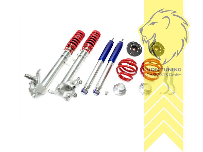 mit Härteverstellung (Druck und Zugstufe gleichzeitig), Zugstufe einstellbar, rot, Bei Einbau mit serienmäßigen Rad-/Reifenkombinationen sind evtl. Spurverbreiterungen erforderlich., inkl. ABS Sensor Anschluß, Stahl verzinkt, Eintragungspflichtig / Teilegutachten liegt bei