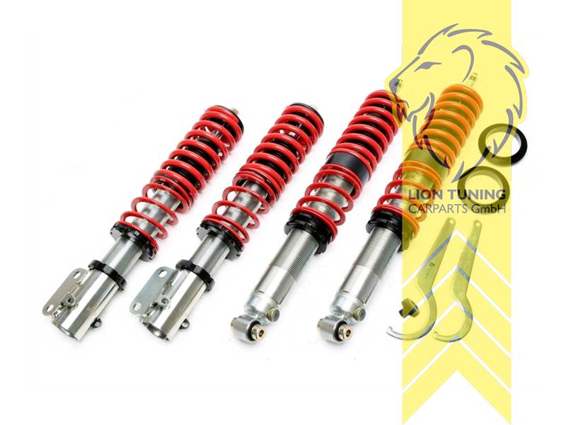 mit Härteverstellung (Druck und Zugstufe gleichzeitig), Zugstufe einstellbar, rot, Bei Einbau mit serienmäßigen Rad-/Reifenkombinationen sind evtl. Spurverbreiterungen erforderlich., Nicht für Allradfahrzeuge (4WD, 4x4, 4Matic, 4Motion usw.), Stahl verzinkt, Eintragungspflichtig / Teilegutachten liegt bei