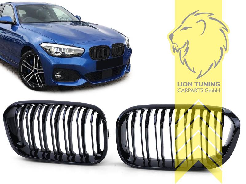 Liontuning - Tuningartikel für Ihr Auto  Lion Tuning Carparts GmbH Grill  Sportgrill Kühlergrill für BMW 1er F20 F21 LCI schwarz glänzend Doppelsteg