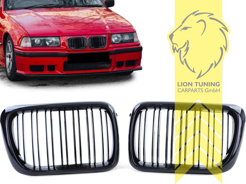 Liontuning - Tuningartikel für Ihr Auto  Lion Tuning Carparts GmbHGrill  Sportgrill Kühlergrill für BMW E46 Limousine Touring schwarz glänzend Doppel