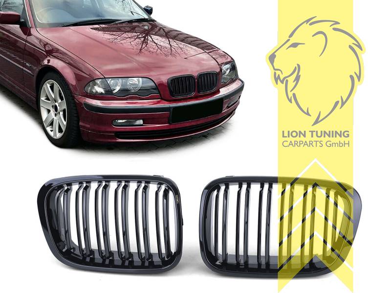 Liontuning - Tuningartikel für Ihr Auto  Lion Tuning Carparts GmbHGrill  Sportgrill Kühlergrill für BMW E46 Limousine Touring schwarz glänzend Doppel