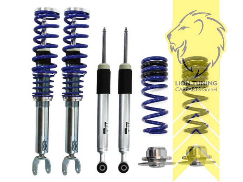 fest, blau, Nicht für Allradfahrzeuge (4WD, 4x4, 4Matic, 4Motion usw.), Nicht für Fahrzeuge mit elektronischer Dämpferverstellung., Stahl verzinkt, Eintragungspflichtig / Teilegutachten liegt bei