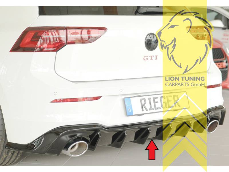 schwarz glänzend, Passt bei Golf 8 GTI / GTD / GTE nur in Verbindung mit Sport-ESD mit Endrohr je 1x links/rechts (130x115mm oval). Nicht für 