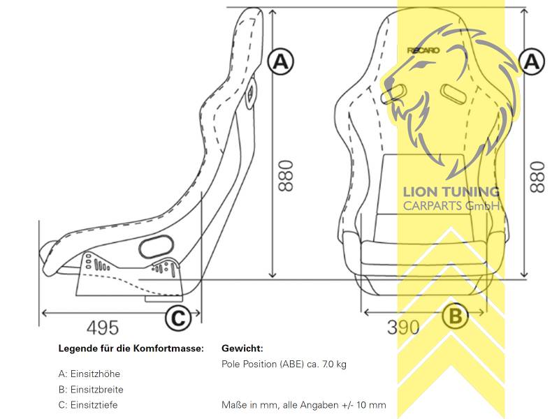 Liontuning - Tuningartikel für Ihr Auto  RECARO Schalensitz Rennsitz Sportsitz  Pole Position ABE Kunstleder Dinamica schwarz 070.77.0885