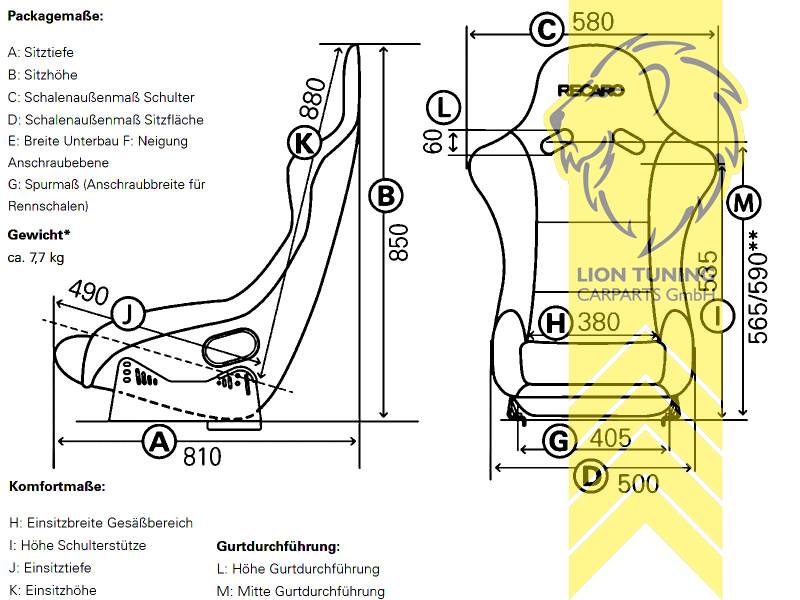 Liontuning - Tuningartikel für Ihr Auto  RECARO Schalensitz Rennsitz  Sportsitz Pole Position FIA Perlonvelours schwarz 070.98.0184