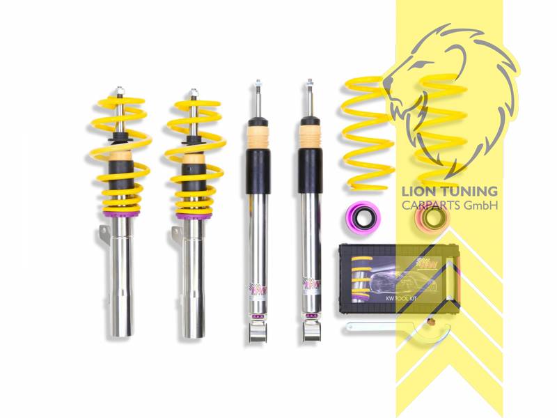 Nur für Fahrzeuge mit einem Klemmdurchmesser an der VA von 55mm., V3, gelb, Dämpfer verfügen über leicht zu bedienende Einstellräder. Bauartbedingt in der Zugstufe nur bei zugänglicher Kolbenstange., Bei Fahrzeugen mit elektronischer Dämpferregelung muss diese stillgelegt werden. Fahrzeugspezifische KW Stilllegungssätze finden Sie in der Zubehörtabelle., Edelstahl, Eintragungspflichtig / Teilegutachten liegt bei