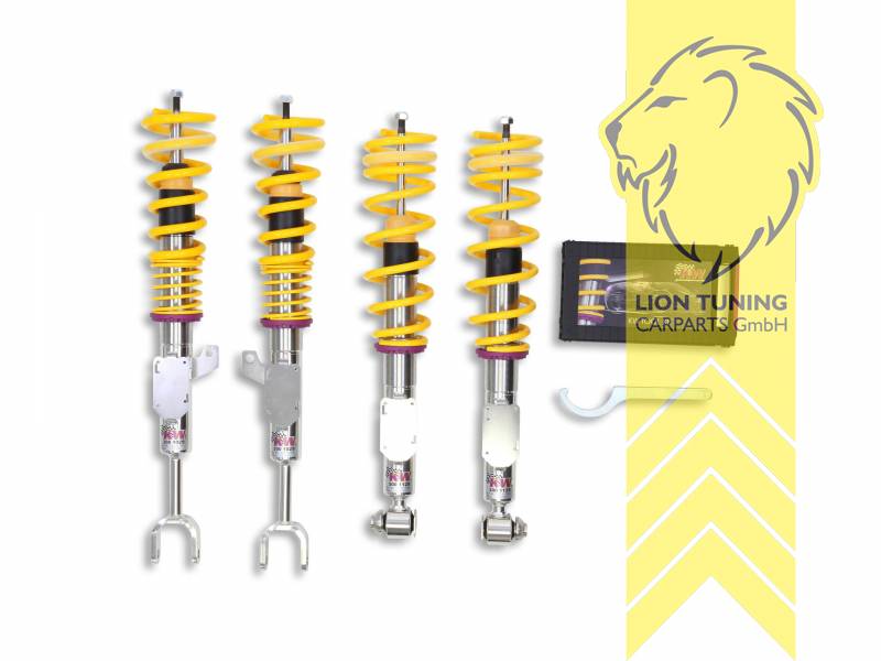 V1, gelb, Bei Fahrzeugen mit elektronischer Dämpferregelung muss diese stillgelegt werden. Fahrzeugspezifische KW Stilllegungssätze finden Sie in der Zubehörtabelle., nicht passend für Luftfederung und Niveauregulierung, Edelstahl, Eintragungspflichtig / Teilegutachten liegt bei