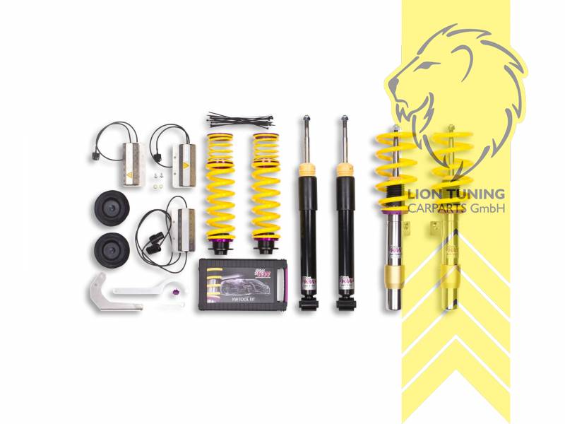 V1, gelb, Elektronische Dämpferregelung muss stillgelegt werden. Elektroniksatz zur Stillegung ist im Lieferumfang enthalten., Bei Einbau mit serienmäßigen Rad-/Reifenkombinationen sind evtl. Spurverbreiterungen erforderlich., Edelstahl, Eintragungspflichtig / Teilegutachten liegt bei