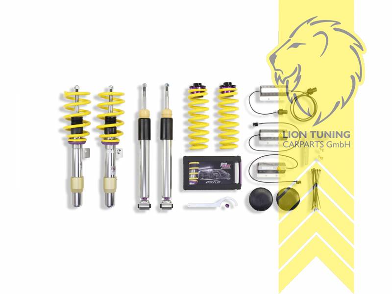 V3, gelb, Elektronische Dämpferregelung muss stillgelegt werden. Elektroniksatz zur Stillegung ist im Lieferumfang enthalten., Bei Einbau mit serienmäßigen Rad-/Reifenkombinationen sind evtl. Spurverbreiterungen erforderlich., Edelstahl, Eintragungspflichtig / Teilegutachten liegt bei