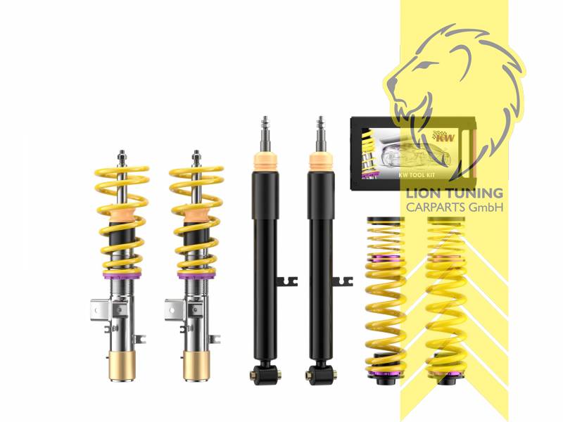V2, gelb, Bei Fahrzeugen mit elektronischer Dämpferregelung muss diese stillgelegt werden. Fahrzeugspezifische KW Stilllegungssätze finden Sie in der Zubehörtabelle., Bei Einbau mit serienmäßigen Rad-/Reifenkombinationen sind evtl. Spurverbreiterungen erforderlich., Edelstahl, Eintragungspflichtig / Teilegutachten liegt bei