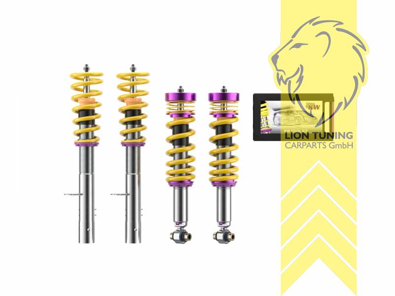 V3, gelb, Bei Fahrzeugen mit elektronischer Dämpferregelung muss diese stillgelegt werden. Fahrzeugspezifische KW Stilllegungssätze finden Sie in der Zubehörtabelle., nicht passend für Luftfederung und Niveauregulierung, Edelstahl, Eintragungspflichtig / Teilegutachten liegt bei